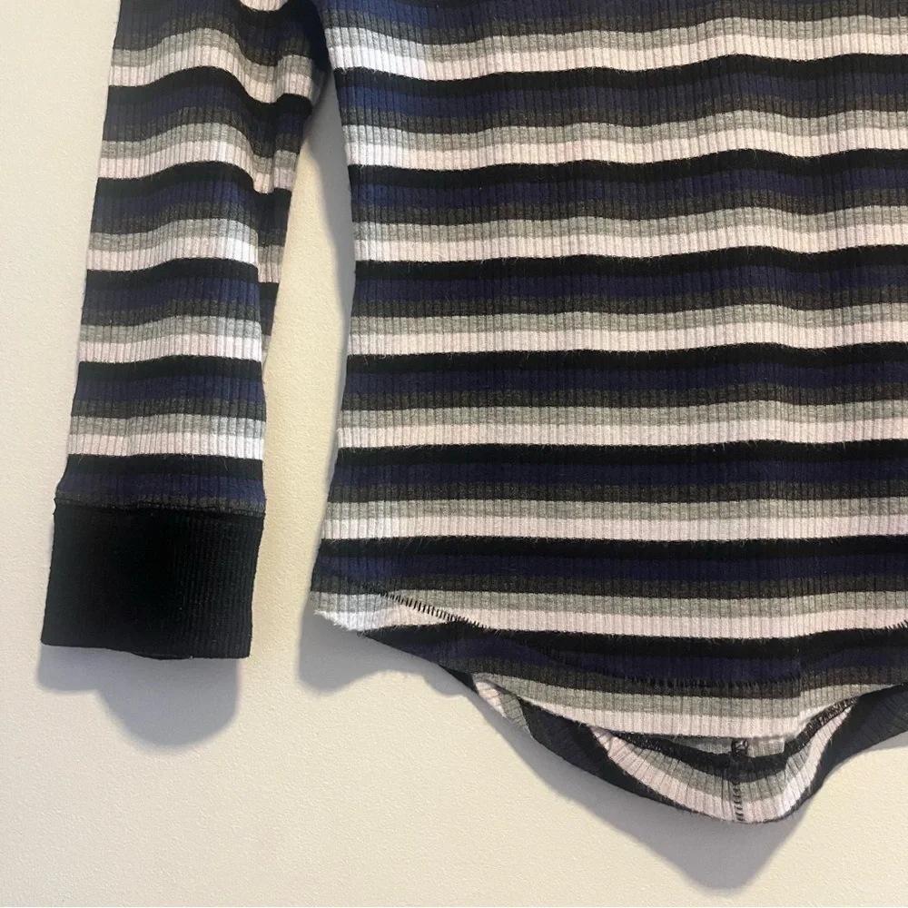 FREE PEOPLE Good on You Grey Multi Striped Three Quarter Sleeve Tee